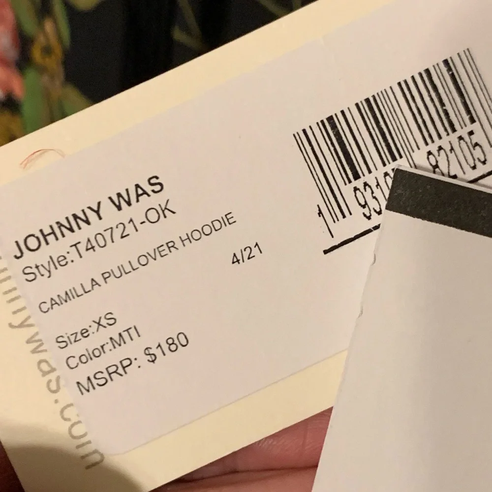 SOLD** 180 NWT XS Johnny Was bohemian floral on black Camilla hoodie - Picture 4 of 16